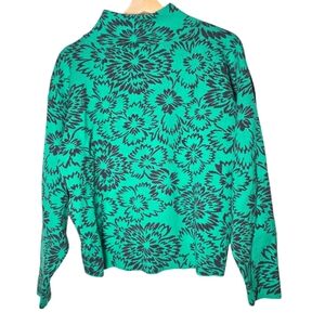 Anthropologie Teal and Black Floral Sweater